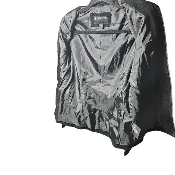 Bernardo Womens Black Genuine Leather Jacket Zip Closure Medium Fit Polyester Li - Picture 8 of 9